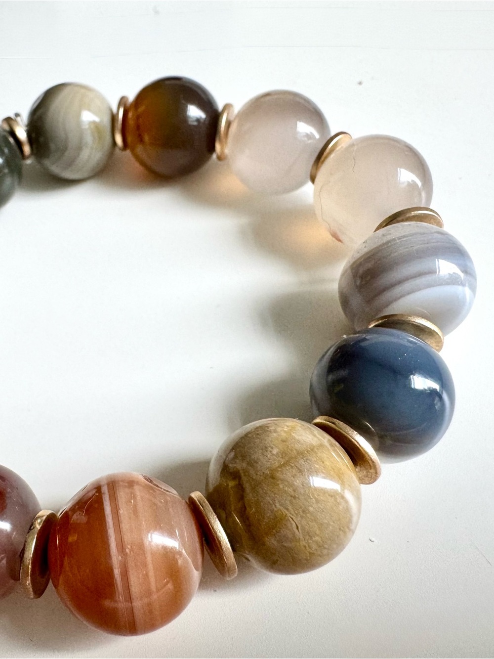 Multi-Color Agate Natural Stone Beaded Stretchy Bracelet